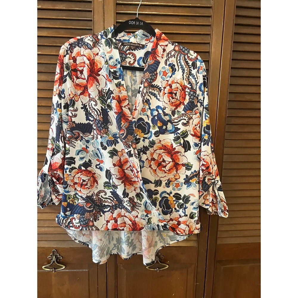 Mushka Sienna Rose: Floral Print Hi Low Blouse (Size XL)